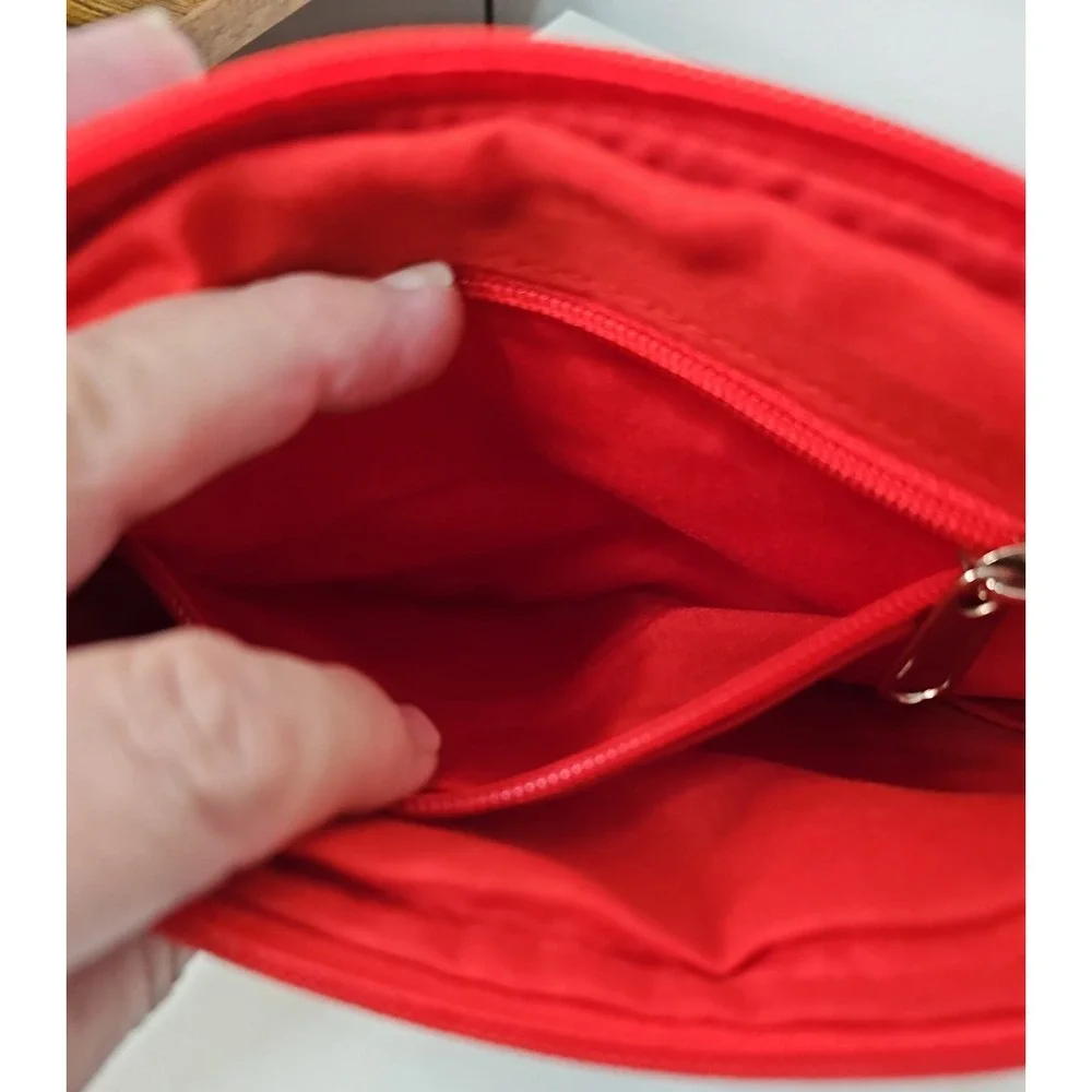 2CHIC Red White Geometric Woven Clutch Purse Zipper Pouch Cosmetic Bag